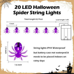 2-Pack Purple Spider String Lights: 20 Led 13Ft Battery-Powered With Timer For Indoor Halloween Window & Party Decor - thumbnail 3