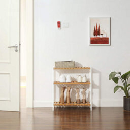 Songmics Triple-Layer Bamboo Organizer, Multi-Functional Storage Stand For Home, Versatile Display Unit, Natural And White