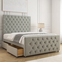 Bsspoke Maya Divan Bed Set Silver Plush Velvet 54Inch Headboard & 20Inch Footboard 2 Drawers Same Side & Mattress In All Sizes - thumbnail 1