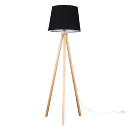 Valuelights Barbro Natural Tripod Floor Lamp With Black Tapered Shade And Bulb - thumbnail 2