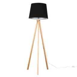 Valuelights Barbro Natural Tripod Floor Lamp With Black Tapered Shade And Bulb - thumbnail 1
