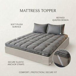 Double Mattress Topper 10Cm Deep Thick Microfibre Padded Mattress Enhancer With Elasticated Corner Straps, Soft & Comfortable Grey - thumbnail 4