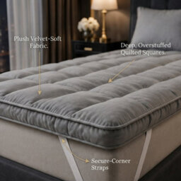 Double Mattress Topper 10Cm Deep Thick Microfibre Padded Mattress Enhancer With Elasticated Corner Straps, Soft & Comfortable Grey - thumbnail 6