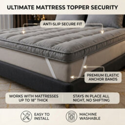 Double Mattress Topper 10Cm Deep Thick Microfibre Padded Mattress Enhancer With Elasticated Corner Straps, Soft & Comfortable Grey - thumbnail 3