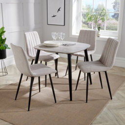 Core Products Aspen Grey Oak Effect 80Cm Square Dining Table With 4 Natural Fabric Straight Stitch Design Chairs - thumbnail 1