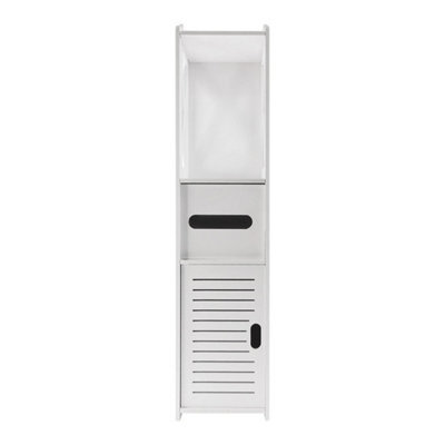 Bathroom Storage Cupboard Shelf Thin Cabinet Unit w/ Drawers Door Shelves White - image 1