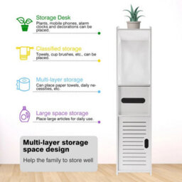 Bathroom Storage Cupboard Shelf Thin Cabinet Unit w/ Drawers Door Shelves White - thumbnail 3