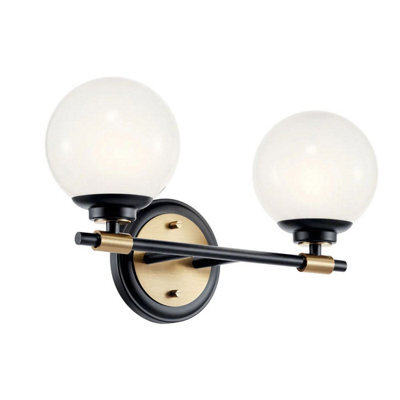 Luminosa Lighting Elstead Kichler Benno Bathroom Wall Lamp Contemporary Black, Champagne Bronze 3000K Ip44 2X G9 - image 1