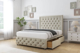 "Sloomy Vienna Cream Plush Divan Bed 2 Drawers Left Side-26"" Strutted Headboard & 12"" Footboard 5' King" - thumbnail 4