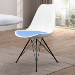 Fusion Living Soho White And Light Blue Plastic Dining Chair With Black Metal Legs - thumbnail 2
