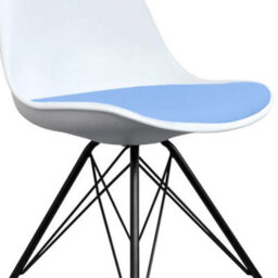 Fusion Living Soho White And Light Blue Plastic Dining Chair With Black Metal Legs - thumbnail 3