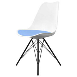 Fusion Living Soho White And Light Blue Plastic Dining Chair With Black Metal Legs