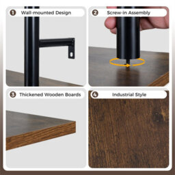 3 Tier Industrial Floating Shelves With Hooks For Kitchen Bathroom Black - thumbnail 6
