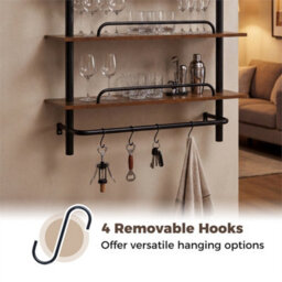 3 Tier Industrial Floating Shelves With Hooks For Kitchen Bathroom Black - thumbnail 5