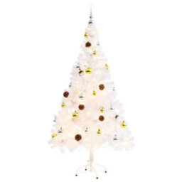 Berkfield Artificial Christmas Tree With Baubles And Leds White 150 Cm - thumbnail 2