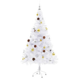 Berkfield Artificial Christmas Tree With Baubles And Leds White 150 Cm - thumbnail 3