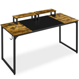 Yaheetech Rustic Brown Computer Desk With 2 Desk Grommets - thumbnail 3