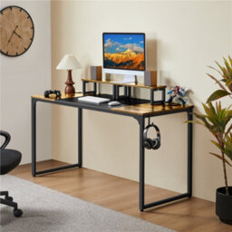 Yaheetech Rustic Brown Computer Desk With 2 Desk Grommets - thumbnail 2