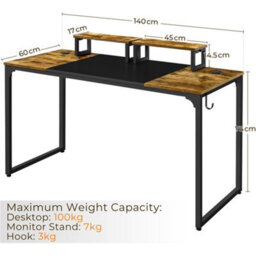 Yaheetech Rustic Brown Computer Desk With 2 Desk Grommets - thumbnail 4