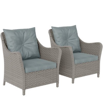 Light Grey Pe Rattan Garden Chairs Set Of 2, Garden Armchairs With Cushions - image 1