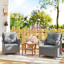 Light Grey Pe Rattan Garden Chairs Set Of 2, Garden Armchairs With Cushions - thumbnail 5