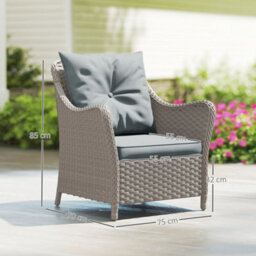 Light Grey Pe Rattan Garden Chairs Set Of 2, Garden Armchairs With Cushions - thumbnail 2
