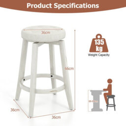 Costway Set Of 2 Bar Stools Kitchen Upholstered Chair 360 Swivel Pub Stool 66Cm - thumbnail 2