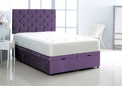 Comfy Deluxe 5Ft King Purple Crush Velvet Foot Lift Ottoman Bed With Headboard & Mattress - image 1