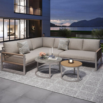 Btm 7-Seater Outdoor Garden Lounge Set, Corner Sofa, Galvanized Iron Frame, Adjustable Legs & Cushions Beige - image 1
