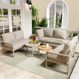 Btm 7-Seater Outdoor Garden Lounge Set, Corner Sofa, Galvanized Iron Frame, Adjustable Legs & Cushions Beige - thumbnail 3