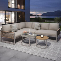 Btm 7-Seater Outdoor Garden Lounge Set, Corner Sofa, Galvanized Iron Frame, Adjustable Legs & Cushions Beige - thumbnail 1