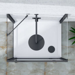 Royal Bathrooms Milan 760 X 700mm Matt Black Rectangular Pivot Door 3-Sided Shower Enclosure With Side Panels 6mm Tempered Glass - thumbnail 5