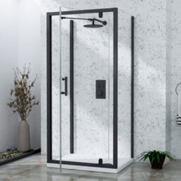 Royal Bathrooms Milan 760 X 700mm Matt Black Rectangular Pivot Door 3-Sided Shower Enclosure With Side Panels 6mm Tempered Glass - thumbnail 4