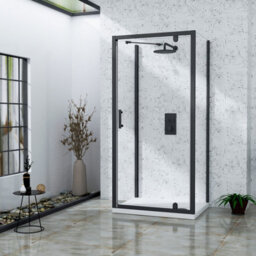 Royal Bathrooms Milan 760 X 700mm Matt Black Rectangular Pivot Door 3-Sided Shower Enclosure With Side Panels 6mm Tempered Glass - thumbnail 3
