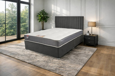 "Knight Sleep Emily Charcoal Naples 2Ft6 Bed Set With Orthopaedic Mattress, No Drawers & 24""headboard - Small Single" - image 1
