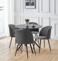 Hallowood Furniture Cullompton Small Round Black Dining Table 90Cm With 4 Curved-Back Light Grey Fabric Chairs - thumbnail 8