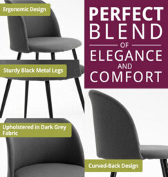 Hallowood Furniture Cullompton Small Round Black Dining Table 90Cm With 4 Curved-Back Light Grey Fabric Chairs - thumbnail 5