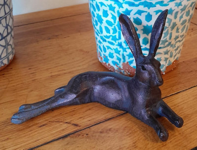 Inspirational Gifting Miniature Laying Hare Garden Sculpture Ornament - image 1