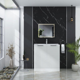 Royal Bathrooms Evora 800mm Matt White Fluted Floor Standing Bathroom Vanity Unit 2 Door Cabinet Storage With Ceramic Basin Sink - 1 Tap Hole - thumbnail 2