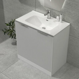Royal Bathrooms Evora 800mm Matt White Fluted Floor Standing Bathroom Vanity Unit 2 Door Cabinet Storage With Ceramic Basin Sink - 1 Tap Hole - thumbnail 4
