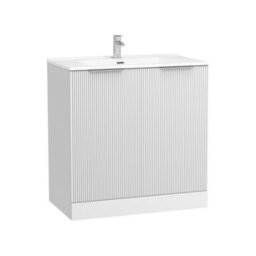 Royal Bathrooms Evora 800mm Matt White Fluted Floor Standing Bathroom Vanity Unit 2 Door Cabinet Storage With Ceramic Basin Sink - 1 Tap Hole - thumbnail 5