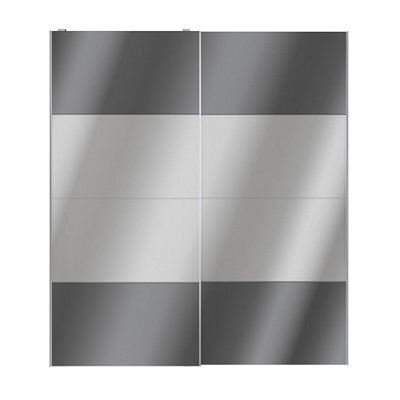 GoodHome Atomia Contemporary Panelled Mirrored Anthracite High Gloss 2 Door Sliding Wardrobe Door Kit (H)2250mm (W)2000mm - image 1