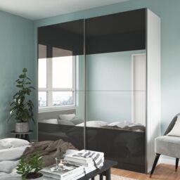 GoodHome Atomia Contemporary Panelled Mirrored Anthracite High Gloss 2 Door Sliding Wardrobe Door Kit (H)2250mm (W)2000mm - thumbnail 6