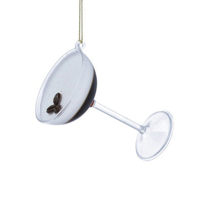 Gisela Graham Christmas Espresso Martini Glass Hanging Tree Decoration, Gloss Glass Cocktail Ornament, 10 X 6 X 6 Cm