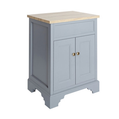 Homestylestore Light Grey And Oak 645mm Bathroom Vanity Unit And Aged Gold Round Handles - image 1