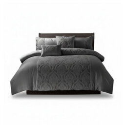 Damask Velvet Border Duvet Cover Elegant Soft Touch Luxury Bedding Grey - thumbnail 3