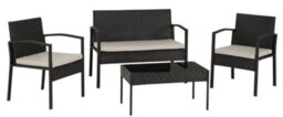 Seconique Cedar 4 Piece Garden Set Black Rattan Grey Fabric Black Glass - thumbnail 2
