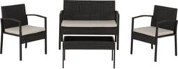 Seconique Cedar 4 Piece Garden Set Black Rattan Grey Fabric Black Glass - thumbnail 3