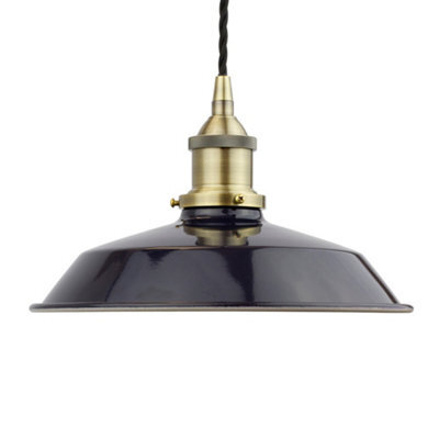 Navy Blue Small Trinity Metal Painted Dome Pendant Light With Antique Brass Lamp Holder And Black Twisted Cable - Se Home - image 1
