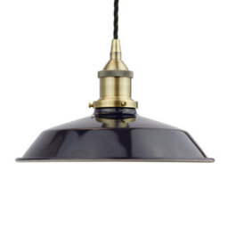 Navy Blue Small Trinity Metal Painted Dome Pendant Light With Antique Brass Lamp Holder And Black Twisted Cable - Se Home - thumbnail 1